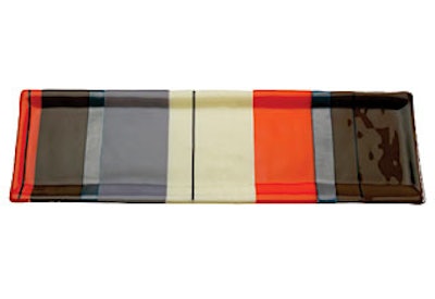 Serve up dainty delights on handmade rectangular fused-glass trays from Kiwi Studios. (6 by 16 inches, $120)