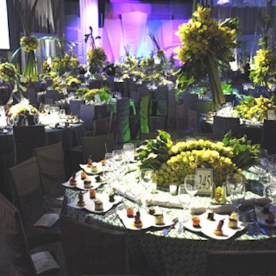 The centerpieces were artfully arranged, providing a dramatic effect in the room.