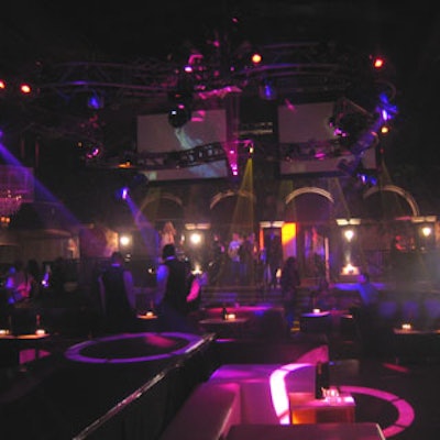 Guests walked into Mansion and were welcomed by a spectacular light show with bold colors and shapes in pink and purple.