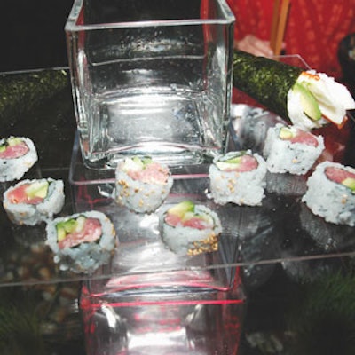Guests sampled spicy tuna rolls.