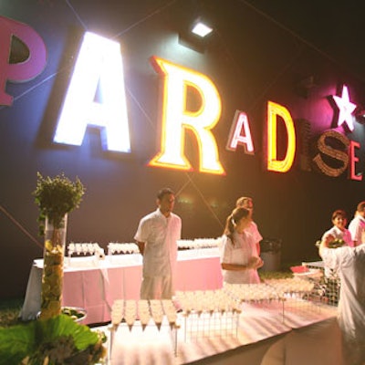 The outdoor sculpture, Paradise, helped partygoers see the salmon ceviche prepared by Catered Creations.