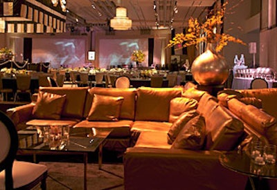 Plush sofa seating in gold and brown kept guests comfy.