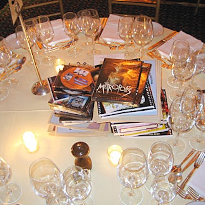 In lieu of a typical centerpiece of flowers, donated DVDs, CDs, and screenplays filled tables, and guests could take away what caught their fancy.