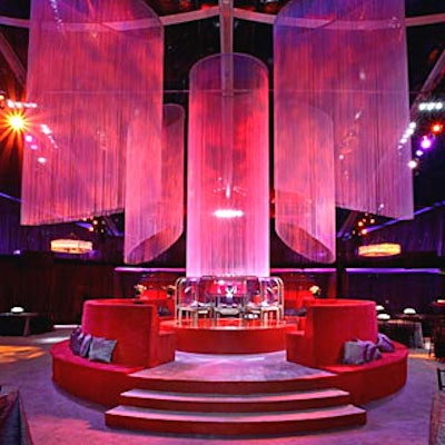 Cartier’s sponsorship of NBC Universal’s Golden Globes party dictated a red-dominated space.