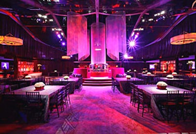 Chinese silk string fabric panels in the center of the clear-roof tent served as dramatic chandeliers.