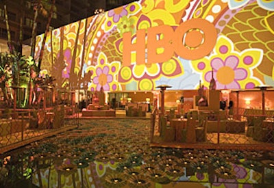 A dense floating garden of clear plastic flowers filled the pool.
