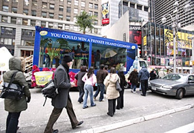 The glass-walled truck, dubbed the “movable Mediterranean oasis,” acted as a photo op area as well as a highly visible, mobile stage that traveled to Boston’s Faneuil Hall and Philadelphia’s Liberty Place.