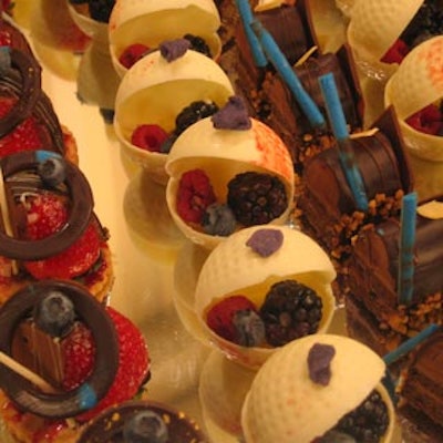 Caterers from the Sheraton Centre and Weston Harbour Castle contributed to the decor with food items such as this golf ball-shaped chocolate and berry dessert.