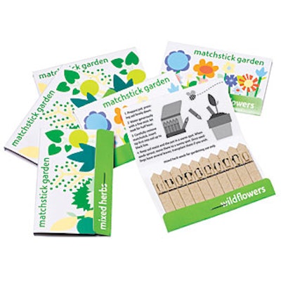 If you're looking for a whimsical, inexpensive gift, Noted's Matchstick Garden is a fun surprise. Each matchbook contains 'matches' infused with ready-to-grow flower or herb seeds—just tear one off and stick it in soil. They are available at Paperanimations and cost $12.50 for a set of five.