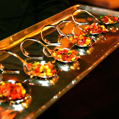 Healthy hors d'oeuvre alternatives, like the one shown here, were passed around by butlers dressed in upscale attire.