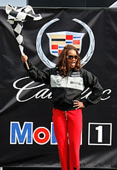 Vivica Fox marked the start of the celebrity go-kart race.