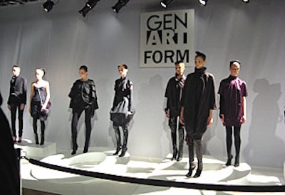 The design was stark for design collective Form’s vignette, with white-on-white staging where the models stood motionless on large, slanted letters that spelled out the label’s name.