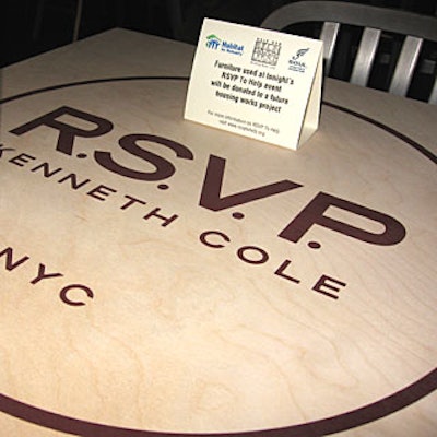 The furniture custom-made for the R.S.V.P. to Help event, like these wood-topped tables, was donated to future housing works projects.