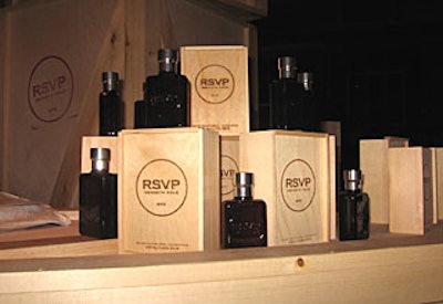 The packaging of Cole’s new fragrance provided the inspiration for the event’s wood accents.