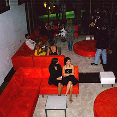 Guests lounged on brightly colored Ultrasuede seating.