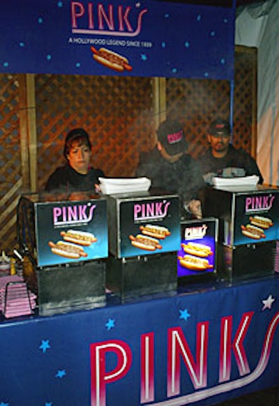 A Pink's Hot Dogs station attracted guests all night. Bread and Wine Catering also passed mini cheeseburgers, crab cakes, and quesadillas.
