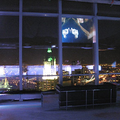 As with many of the events at 7 World Trade Center, the views of the city provided a striking backdrop. Jensen’s projections on the glass and the furniture facing the windows drew more attention to the lights outside.