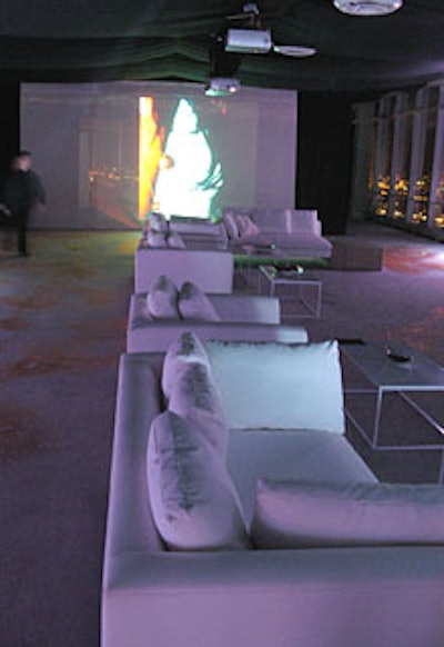 Walls painted black, black fabric draped from the ceiling, dim lighting, modern white furniture, and gold glitter dust on the floors completed the simple European-style design that matched the advertising campaign. (More black appeared in the toilet paper and the soap in the bathrooms.)