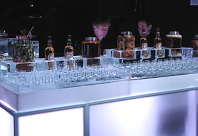 Another ice bar displayed ingredients for specialty vodka shooters, which included pear vanilla and black pepper, grapefruit and lemongrass, and horseradish.