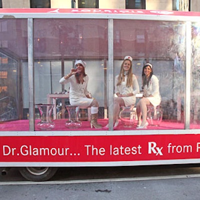 Bourjois director of PR Kaplan (far left) said the ambulance expressed her company’s brand values of silliness, humor, and that certain “joie de vivre.”