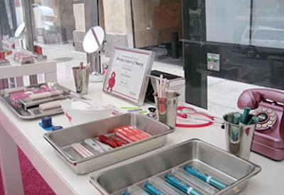 Bourjois integrated pieces from a medical supply store into the display of its new product. The vehicle was also decked out with a vibrant pink rug, plenty of product, and clear plastic stools.