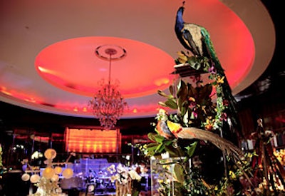 Robert Couturier Inc.’s design showcased birds and orchids, with a peacock looming at the top.