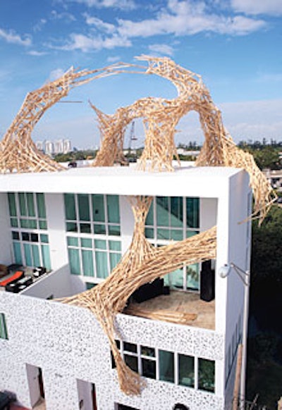 MIAMI: In Coconut Grove during Art Basel, Arne Quinze's woodwork piece was installed on and around the venue's rooftop.