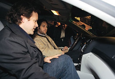 NEW YORK: Actors Peter Sarsgaard and Paul Rudd (right) checked out the LS 460 in a space across from the New York Public Library.