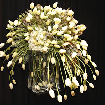 “I wanted the flowers to make a statement, but I didn’t want it to be too much, so I mainly chose shades of white,” David Beahm said of his dramatic arrangements, like this one from the Beverly Hills event.