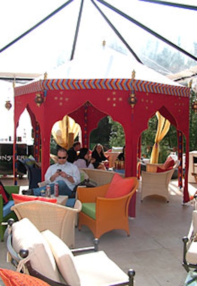 The Haven house in Beverly Hills featured a Moroccan look poolside, with a jewel-toned tent from Raj.