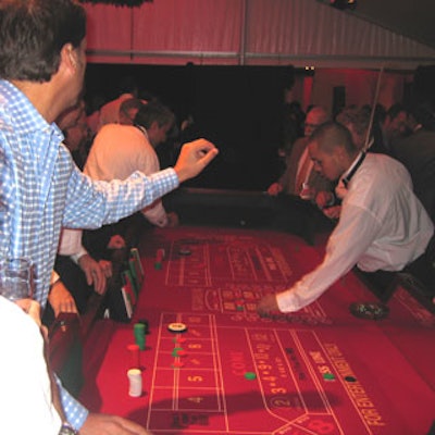 Games like blackjack and roulette were played in the white casino that Prager Productions set up for a chance to win a weekend's use of an Aston Martin V8 Vantage.