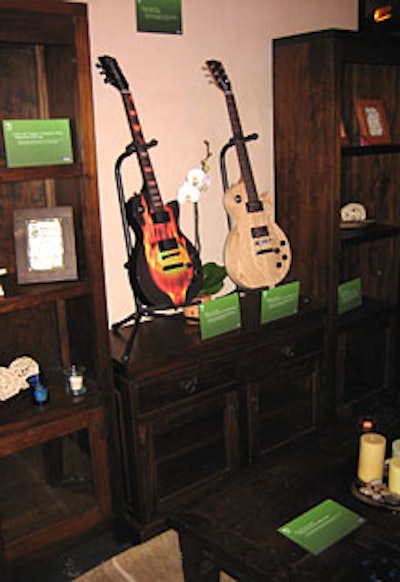 Gibson 'smart wood' guitars were part of the green living room set up in the Avalon's main entryway.