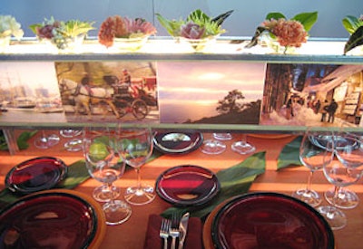 A gallery of sorts is what Dan Kainen at Holoframe created for his dinner scenario. The white space featured three walls, each with its own long, rectangular, illuminated display of lenticular images. This translated into a table-length, lamplike structure shaded by more illuminated scenes.