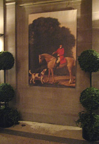Topiaries framed a hunt-inspired backdrop from a George Stubbs painting currently on exhibit at the Frick.