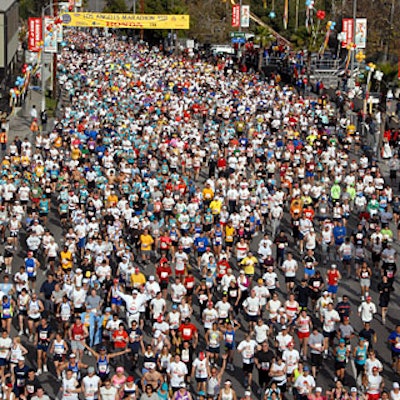 Runners surged from the Universal Studios starting line at the 22nd Los Angeles Marathon.