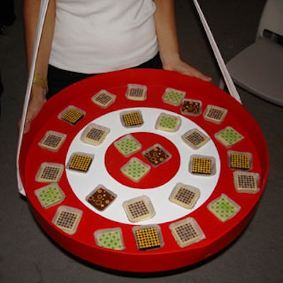 Choxie chocolates, available from Target, were served on trays featuring the company's logo.