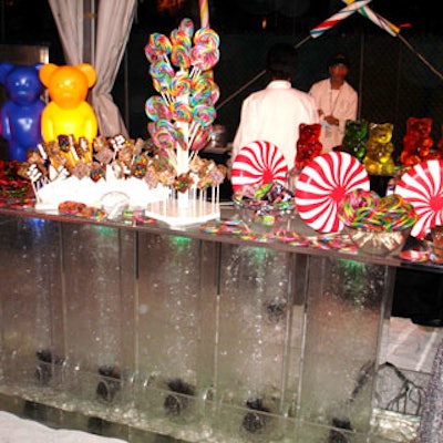 So Cool Events provided a clear acrylic water bar with LED lights on the inside for Dylan's Candy Bar.