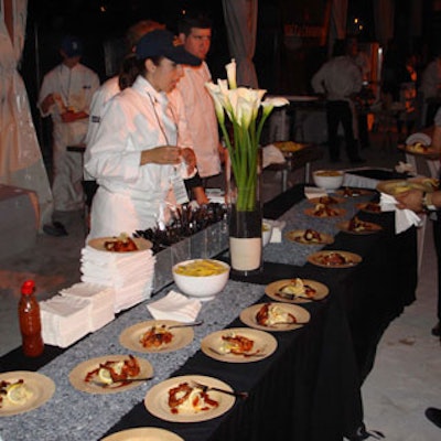 Food was served on disposable bamboo plates.