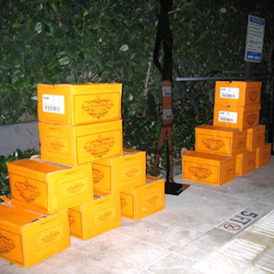 Veuve Clicquot boxes were displayed around the pools, which added an interesting design element to the space.