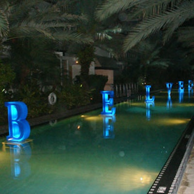 Self-lit blue plexiglass letters that spelled out the vodka brand's name appeared to float in the National's 205-foot-long pool.