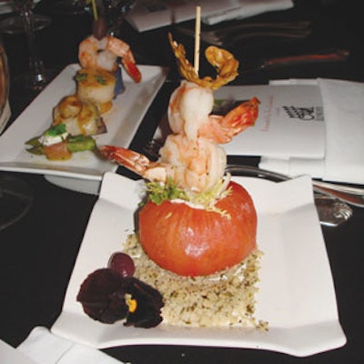 A choice of pre-set appetizers included Mediterranean grilled shrimp with poached tomato on shrimp couscous.