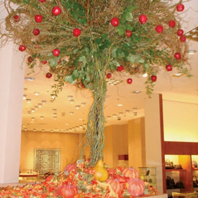 Fall was the seasonal theme inside Neiman Marcus. Here, an apple tree.
