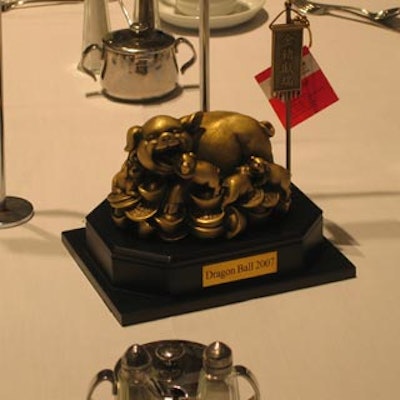 Dinner tables featured year of the pig centrepieces.