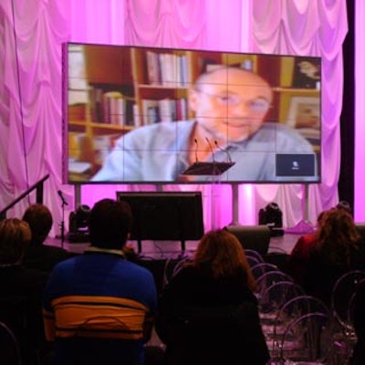 Scheduled speaker Moses Znaimer was snowbound in Collingwood, so he delivered his presentation via webcam.