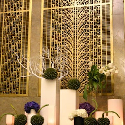 As guests ascended to the second-floor festivities, they were greeted by a multifaceted flower arrangement.
