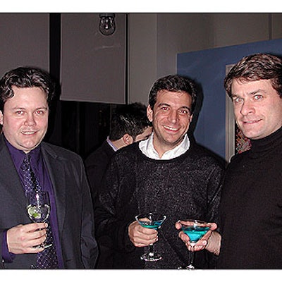 Jason Hackett, KPE's business development director; Ken Seiff, CEO of BlueFly.com; and Pat Barry, CFO of BlueFly.com, enjoyed Match Catering's special blue 'KPE-tinis' at KPE's fifth anniversary party.