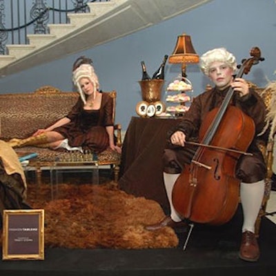 Drawing upon the brand’s history, the planners created a tableau of live models participating in art-related activities such as painting, reading, and playing the cello. “Our entire theme reflected Tracy Stern’s personal style,” Shin said. “The furniture in the tableau were rentals as well as items from her own home.”