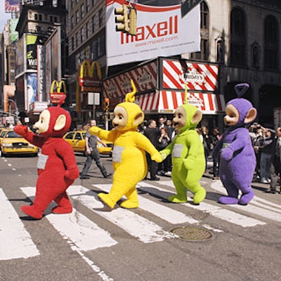 The Teletubbies appeared throughout the city, including a Beatles-style photo op in Times Square.