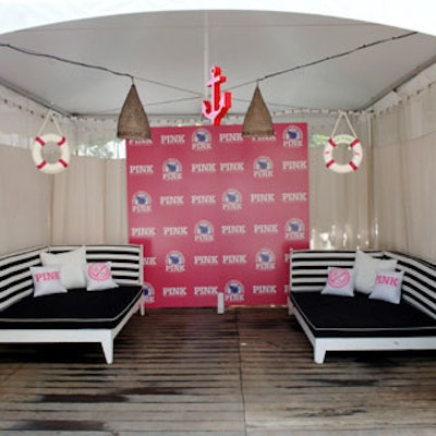 The hotel's bungalows were decorated in a playful nautical theme, complete with branded props and pillows.