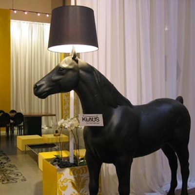 A life-sized black faux horse lamp from Moooi stood at the entrance to the House & Home V.I.P. party at the Direct Energy Centre on the opening night of the Interior Design Show.